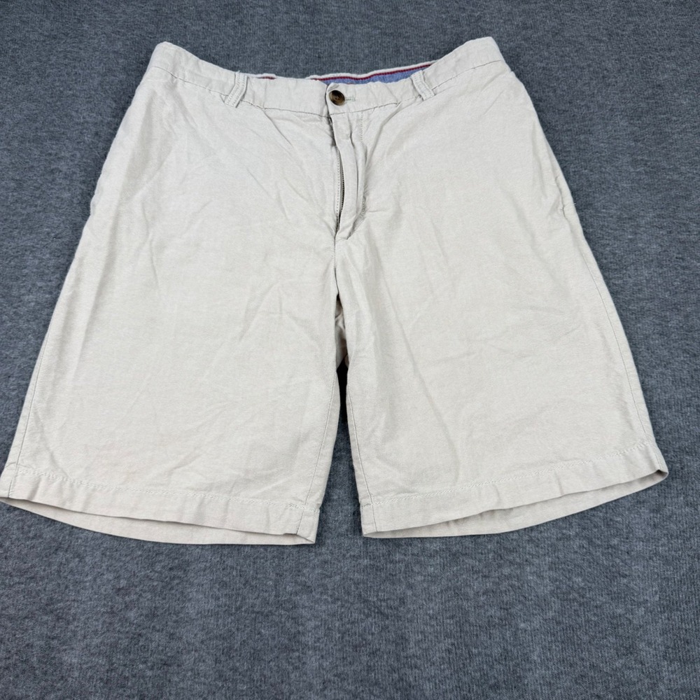 IZOD Chino Shorts Mens 32 Beige Tan Flat Front Cotton Blend Casual Summer